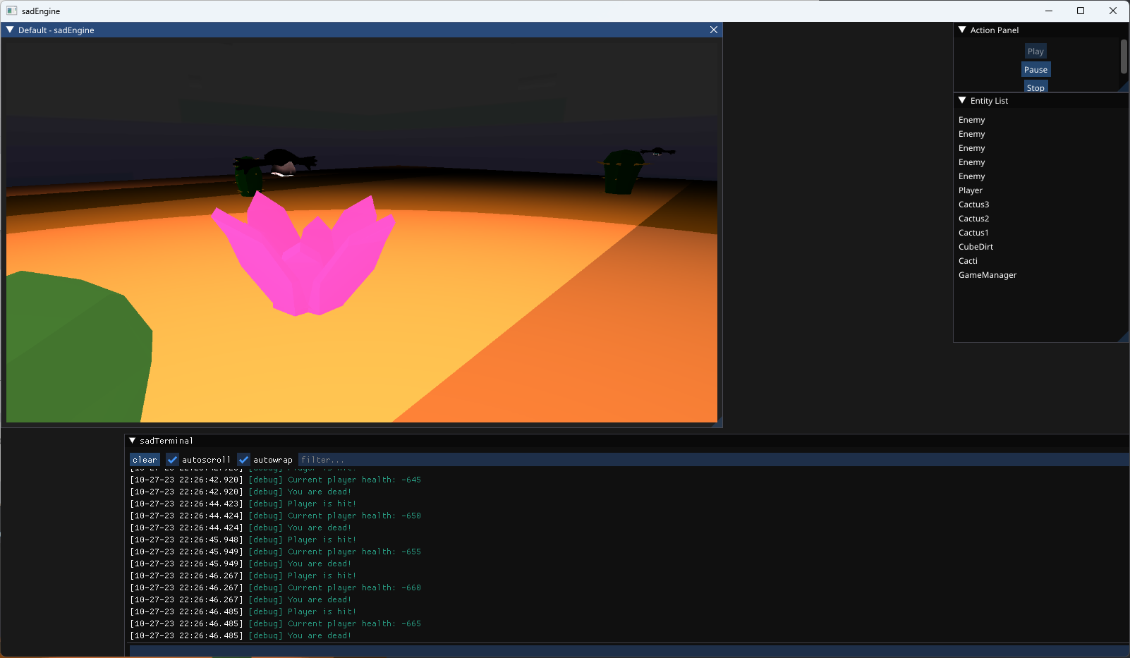 SAD Engine editor and 3D FPS scene